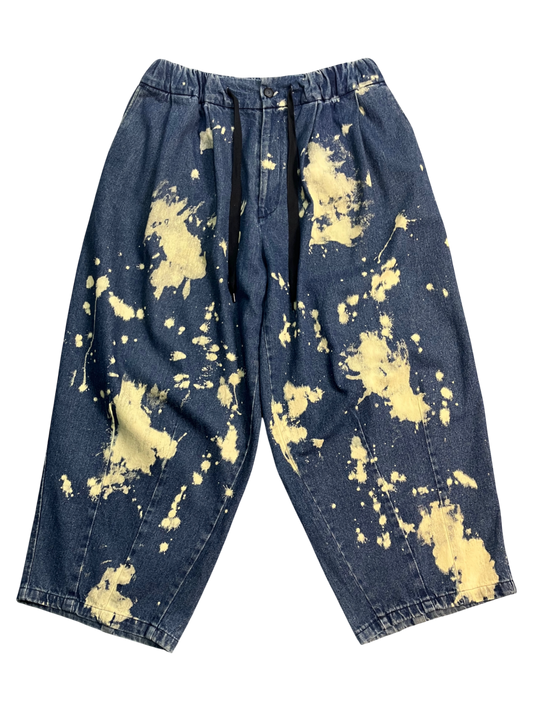 blue paint-stain balloon jeans
