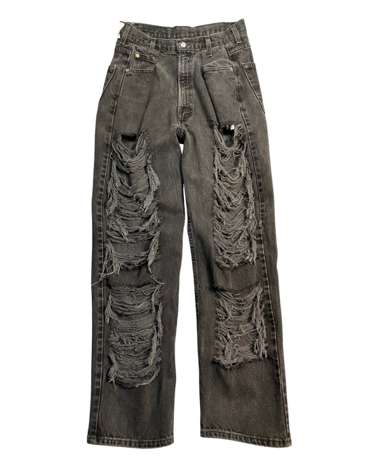 black reworked destructive regular-fit jeans