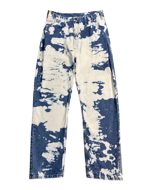 blue reworked paint-stain regular-fit jeans