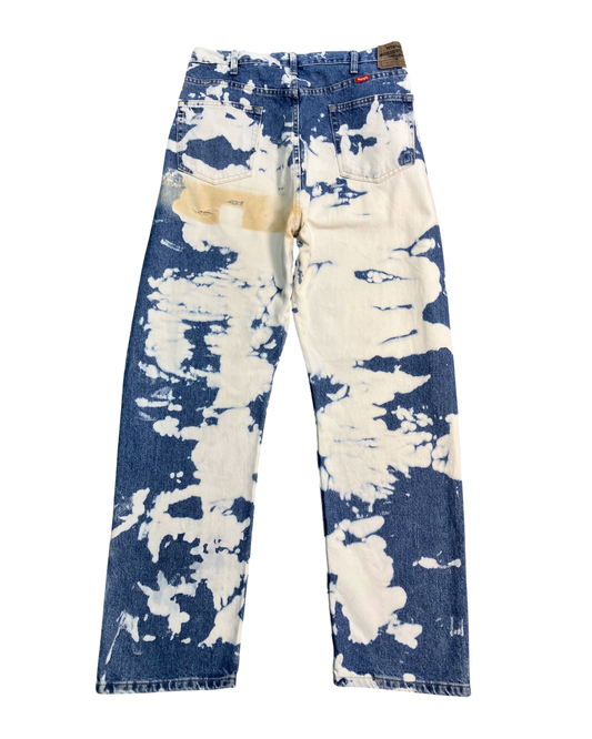 blue reworked paint-stain regular-fit jeans