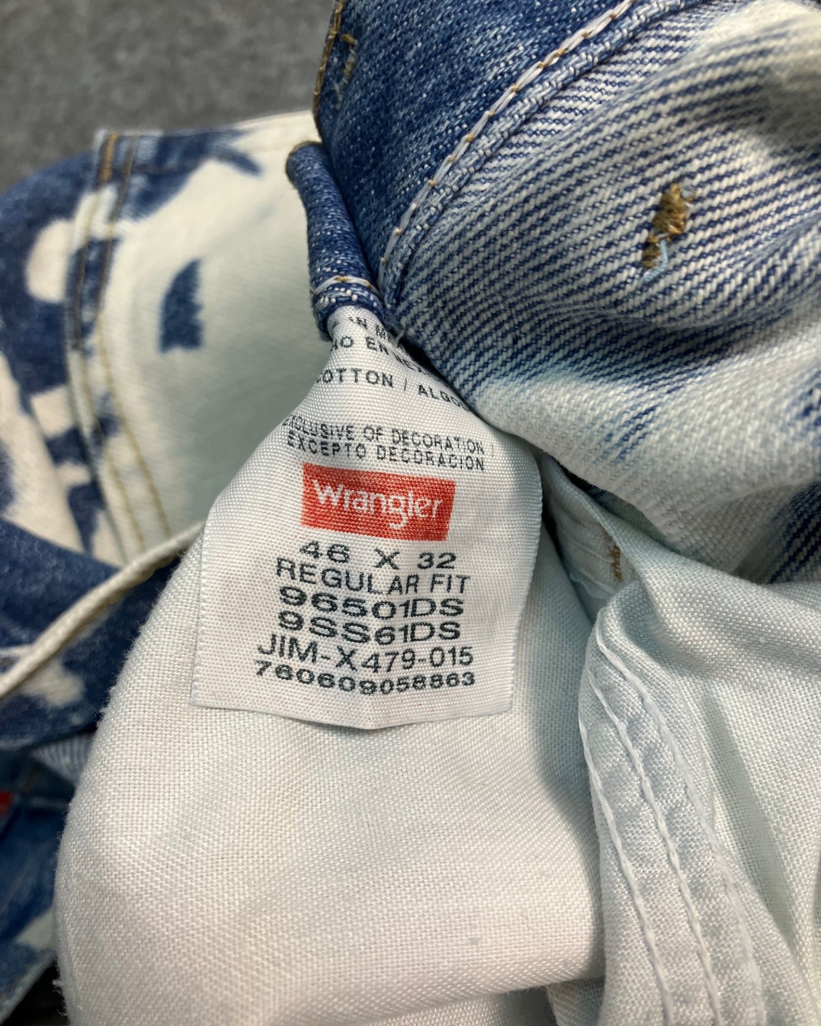 blue reworked paint-stain regular-fit jeans