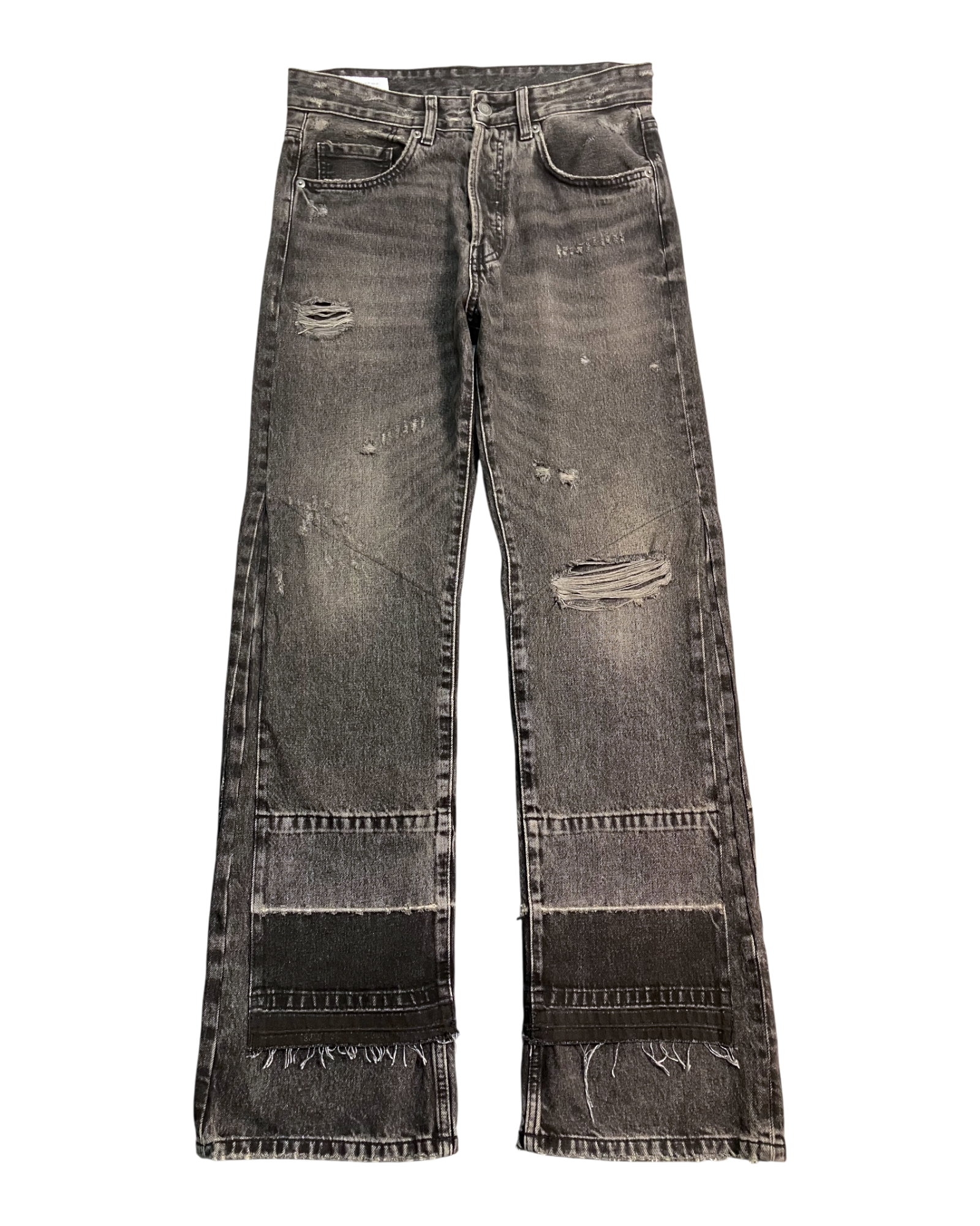 black patched straight-fit jeans