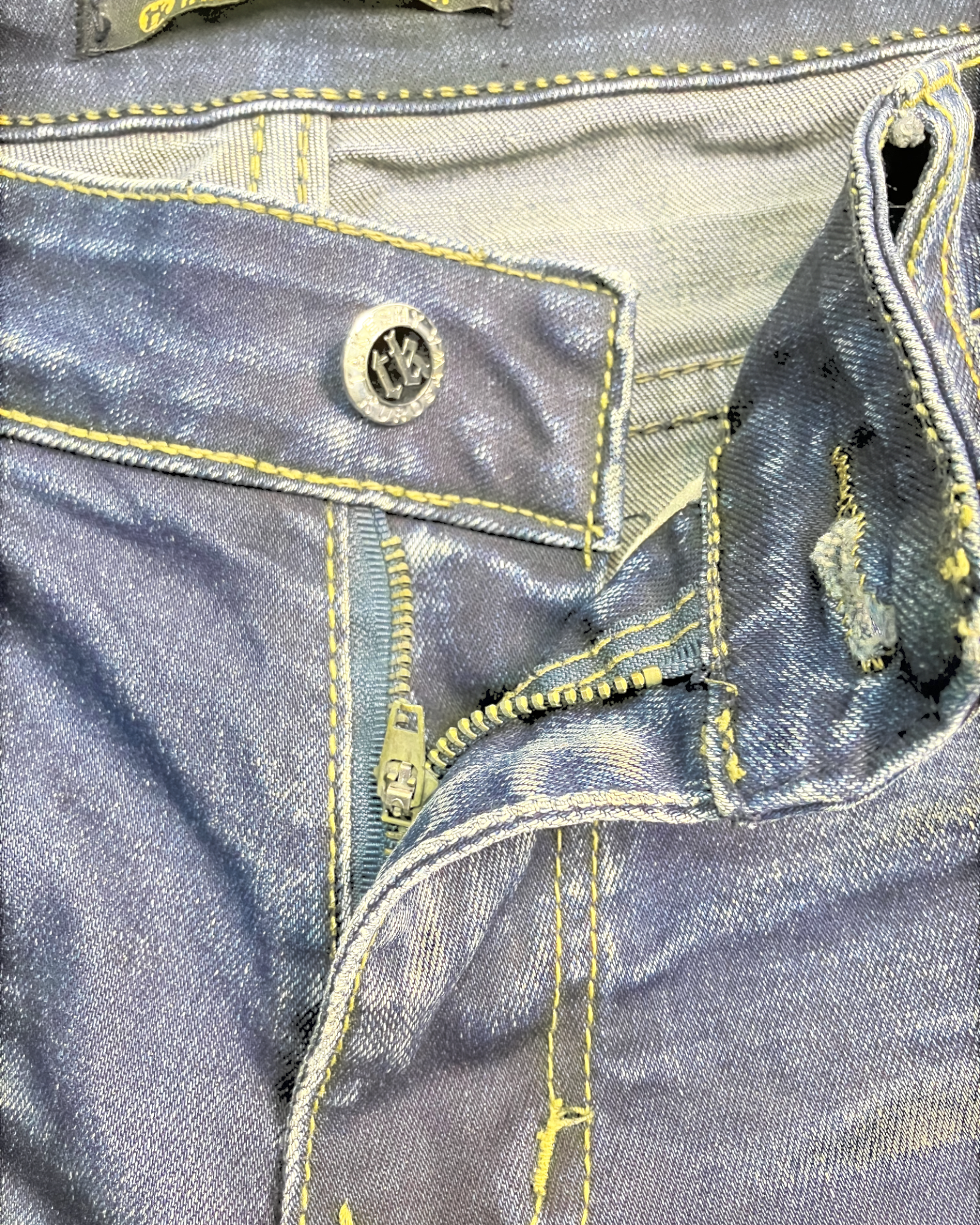 blue washed slim-fit jeans