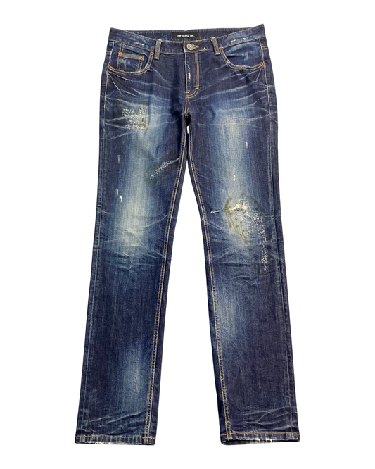 blue washed slim-fit jeans