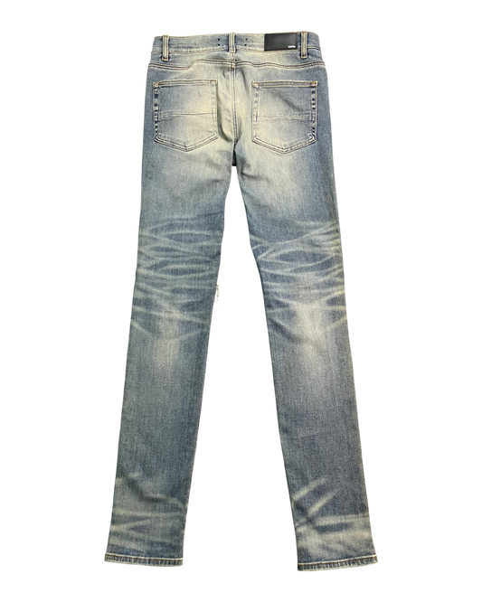 blue distressed slim-fit jeans