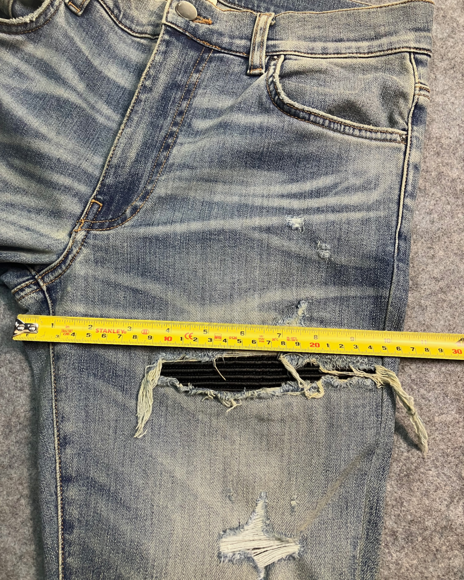 blue distressed slim-fit jeans