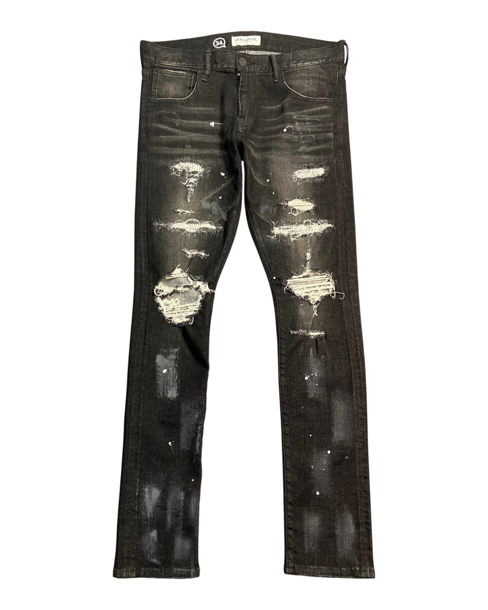 black distressed slim-fit jeans
