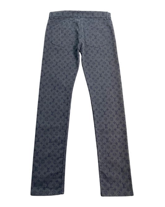 blue monogram slim-fit jeans