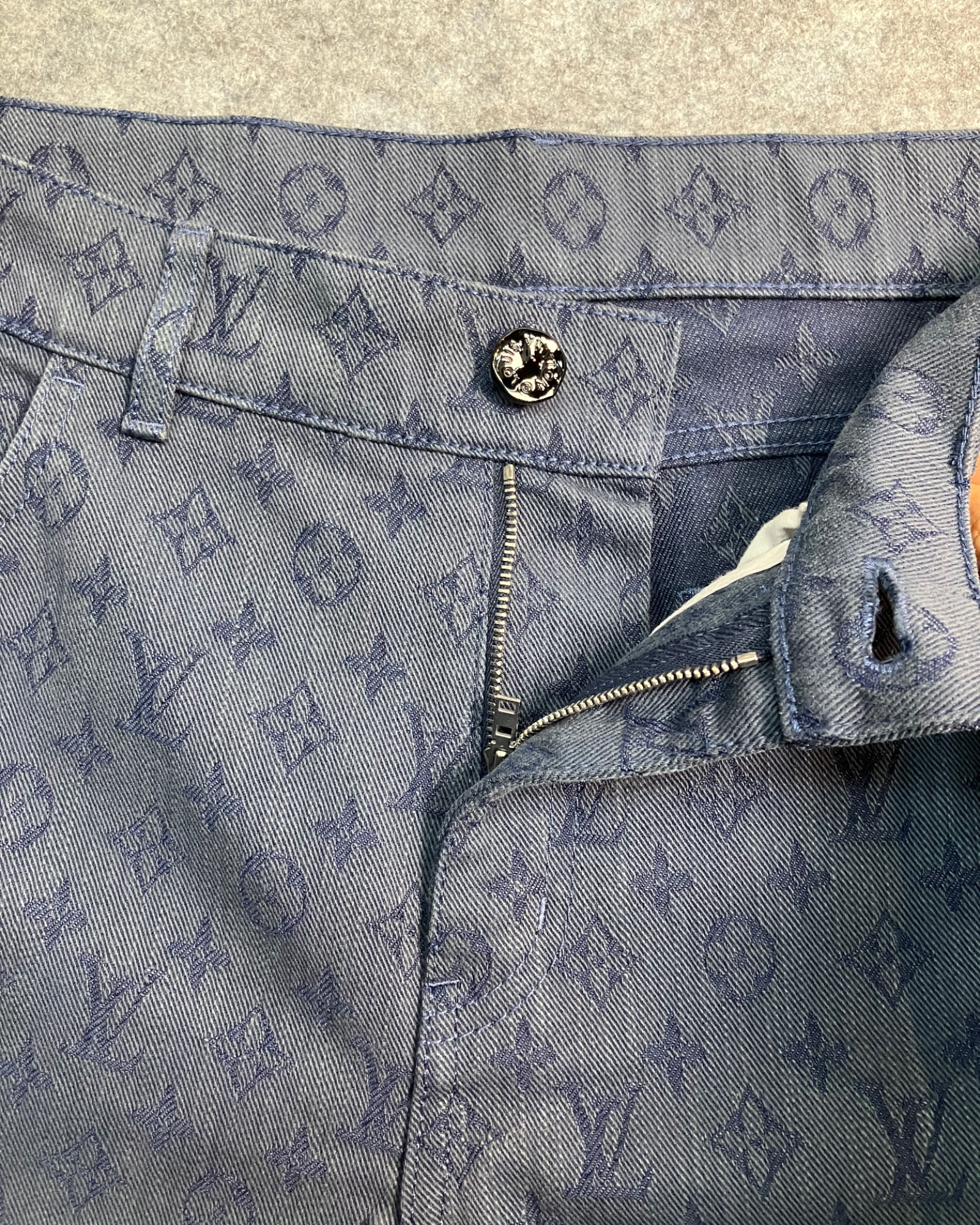 blue monogram slim-fit jeans