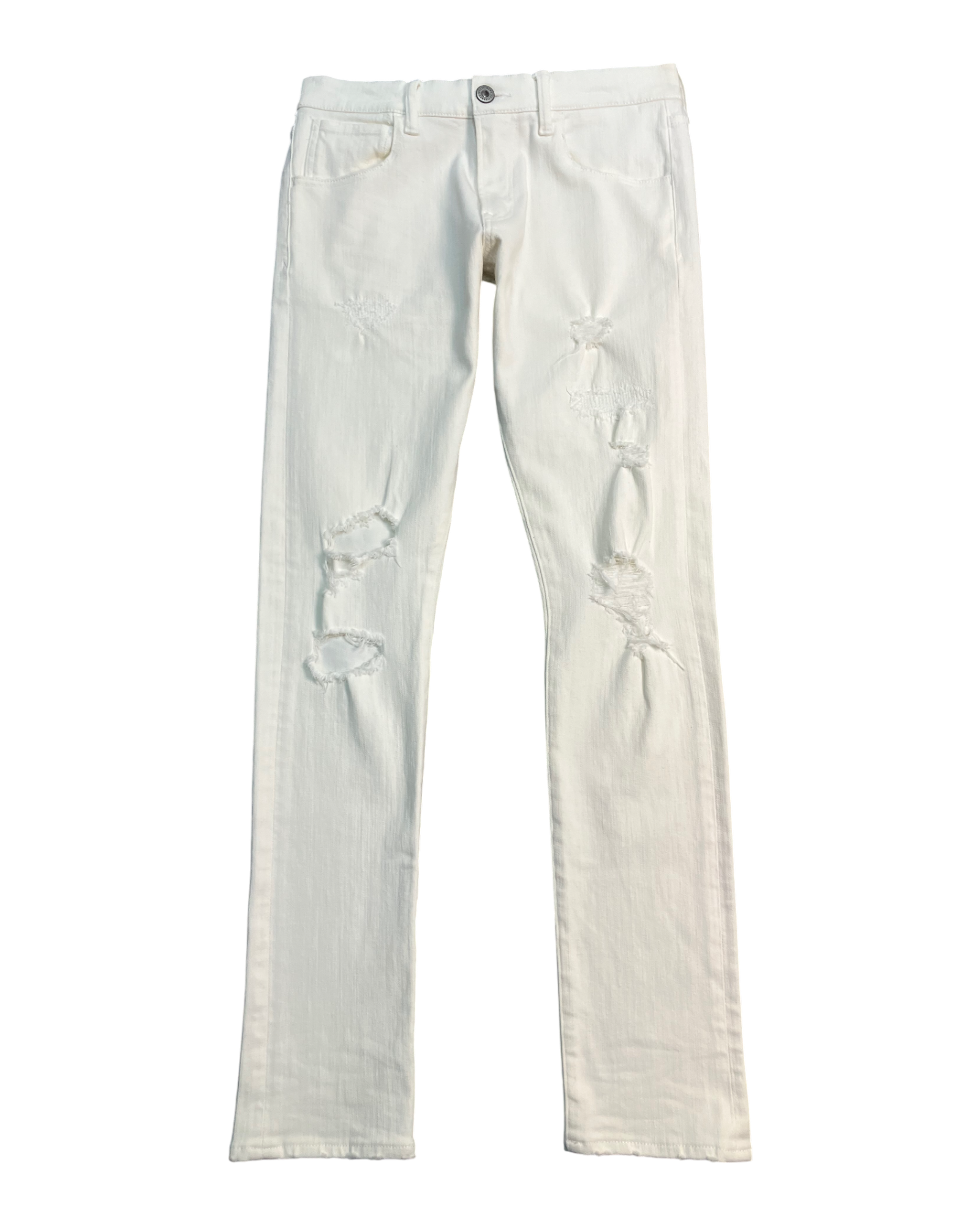 white distressed slim-fit jeans